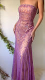 Charming Strapless Tulle Beaded Mermaid Prom Evening Dress Y8136