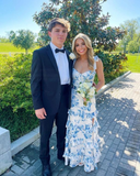 Blue Print Sexy Prom Dress Long Evening Dress Prom Dresses Y7411