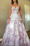 Pretty Chiffon Rose Print A Line Prom Dress Evening Dress Y8498