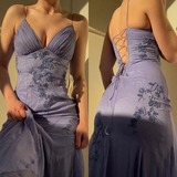 Classy Spaghetti Straps Blue Chiffon Long Prom Dress Party Evening Dress Y7457