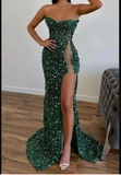 Green Evening Dresses Long Luxury Glitter Sleeveless Mermaid Evening Gowns Sexy Side Slit Prom Dress Y1899
