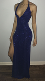 Sexy Royal Blue Evening Dress Glitter Royal Blue Prom Gown Y4419