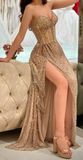 Shiny Sweetheart A-line Prom Dress With Split Charming Evening Gown Y6646