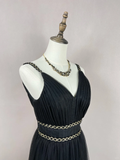 Gorgeous Black Tulle Gold Silk Feathers A Line Prom Dress Formal Evening Dress Y8652