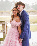 Pink Tulle Ruffled Gown Tulle Prom Dress Corset Tulle Evening Dress Y6093