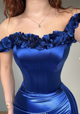 Blue Off The Shoulder Mermaid Evening Dress Formal Prom Dress Y7842