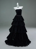 Chic Black A-line Layered Evening Dress Black Strapless Evening Gown Y4378