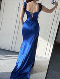 Blue Off The Shoulder Mermaid Evening Dress Formal Prom Dress Y7842