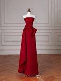 Elegant Red Satin Strapless Prom Dress A Line Formal Evening Dress Y8624