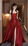 Pretty Mermaid Strapless Neckline Red Sequin Long Evening Dress Prom Dress Y8275