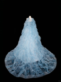 Dream Blue Tulle Beaded A Line Prom Dress Long Evening Dress Y8691