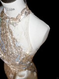 Glitter Champagne Gold Sequin Sheath Prom Dress Halter Long Evening Dress Y8653