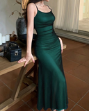 Vintage Satin Tulle Spaghetti Straps Prom Dress Evening Dress Y8471