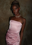 Pink Elegant Mermaid Evening Dress Strapless Pleated Prom Dress Y8126