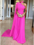 A-Line Evening Gown Elegant Dress Formal Sweep / Brush Train Sleeveless One Shoulder Chiffon with Pleats Ruched