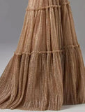 Sunnderly A-Line Evening Gown Glittering Dress Formal Wedding Guest Floor Length Sleeveless Strapless Tulle with Pleats