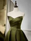 Sunnderly A-Line Evening Gown Open Back Dress Formal Wedding Guest Floor Length Sleeveless Strapless Satin with Pleats Strappy