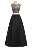 A-line Two-piece Floor Length Sleeveless Plus Size Crystals Patterns Prom Dresses