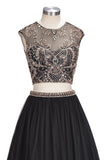 A-line Two-piece Floor Length Sleeveless Plus Size Crystals Patterns Prom Dresses