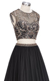 A-line Two-piece Floor Length Sleeveless Plus Size Crystals Patterns Prom Dresses