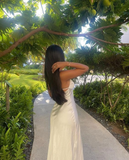 Spaghetti Straps White Satin Long Prom Dress Evening Dress Y7517