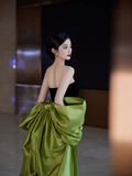 Pretty Black Strapless Satin Long Prom Dress Evening Dress With Bow Y8594