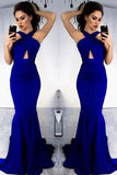 Regal Sapphire Halter Open Back Mermaid Long Prom Dress