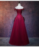 Beautiful Wine Red Tulle Sweetheart Long Prom Dress A-line Party Dress