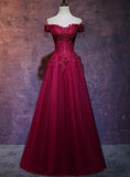 Beautiful Wine Red Tulle Sweetheart Long Prom Dress A-line Party Dress