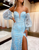 Mermaid Sweetheart Lace Prom Dress with Detachable Sleeves