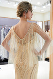 Chic Long Mermaid Jewel Tulle Beading Prom Dress with Sleeves