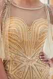 Chic Long Mermaid Jewel Tulle Beading Prom Dress with Sleeves
