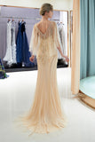 Chic Long Mermaid Jewel Tulle Beading Prom Dress with Sleeves
