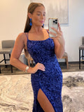 Mermaid Spaghetti Straps Long Sequins Prom Dress