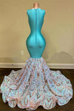 Elegant Sparkly Long Mermaid Glitter Floral Lace Prom Dresses