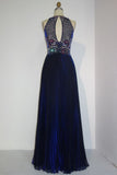 Floor Length Sequined A-line Crew Sleeveless Crystal Beading Prom Dresses