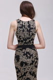 Floor-Length Sheath Round Neck Lace Evening Dresses