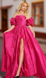 Taffeta Puff Sleeve A-line Gown