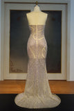Long Mermaid Illusion Neckline Front Split Sequined Prom Dresses