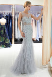 Long Mermaid Jewel Crystal Sqeuined Tulle Evening Dresses