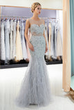 Long Mermaid Jewel Crystal Sqeuined Tulle Evening Dresses