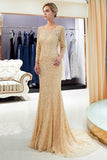 Long Mermaid Sequins Formal Evening Dresses with Sleeves