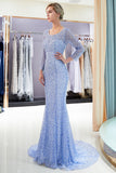 Long Mermaid Sequins Formal Evening Dresses with Sleeves