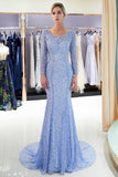 Long Mermaid Sequins Formal Evening Dresses with Sleeves