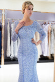 Long Mermaid Sequins Formal Evening Dresses with Sleeves