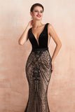 Long Mermaid V-neck Beading Sequins Evening Dress