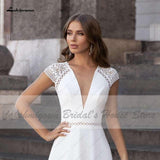 Abiti Donna Modest Bridal A Line Wedding Dress Summer 2025 Simple V-neck Backless Beach Wedding Dresses Long Train
