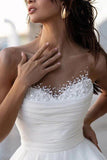 Glamorous Satin A-line Sweetheart Modest Wedding Dresses With Pearls MW1024