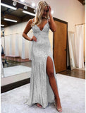 Mermaid Trumpet Prom Dresses Sparkle Shine Dress Formal Wedding Party Sweep Brush Train Sleeveless V Neck Sequined Backless with Glitter Sequin