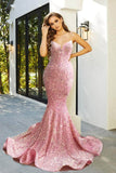 Strapless V-Neck Sequin Gown